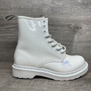 Dr. Martens 1460 Mono Patent Leather Lace Up Boots Women's Size 6 White 8 Eye